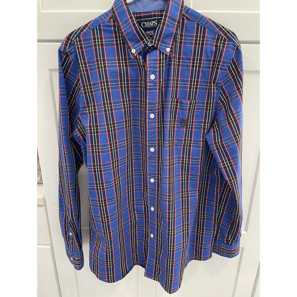Chaps Mens Sz M‎ Button Down Easy Care Twill Plaid Long Sleeve Shirt SI48